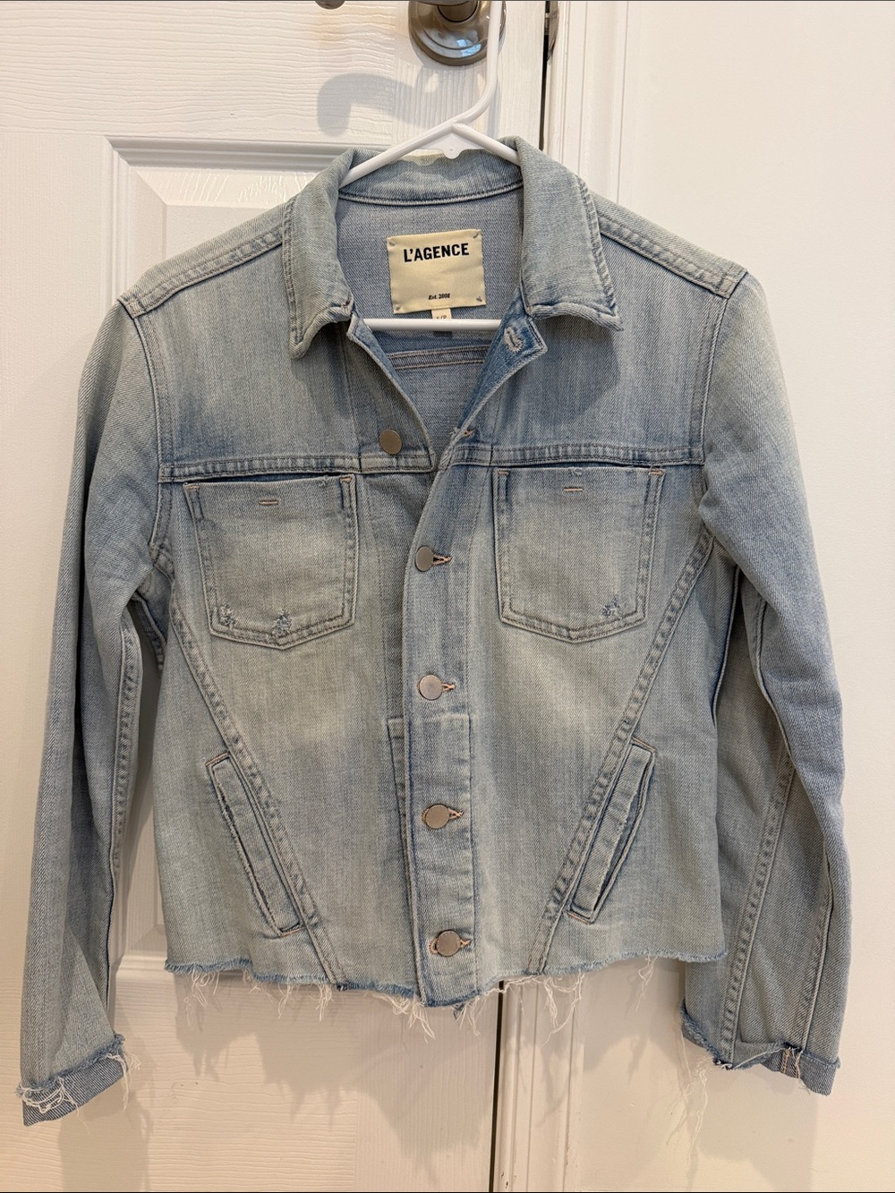 L'AGENCE Washed Light Blue Denim Jacket